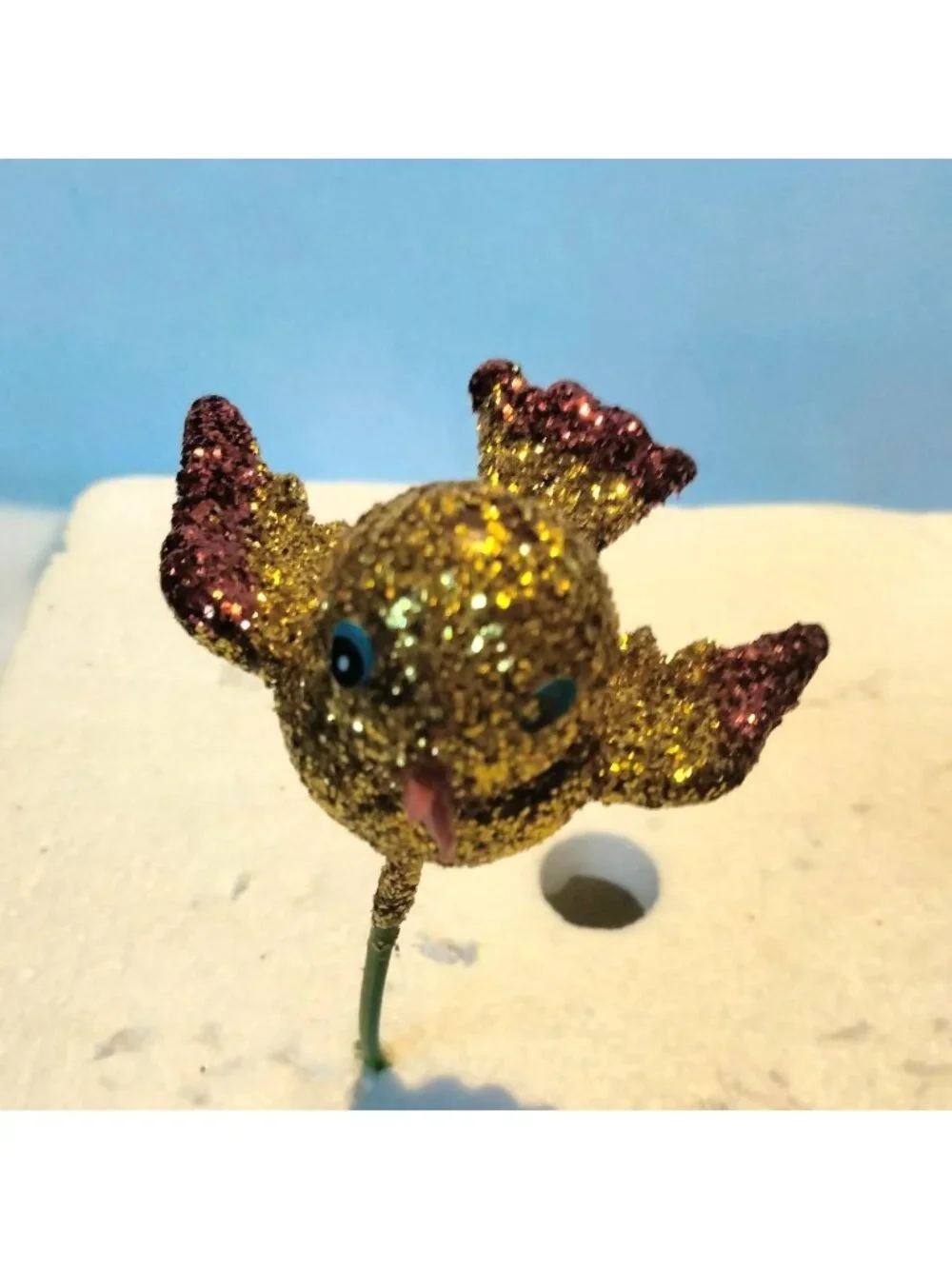 Glitter Gold Bird Ornament Green Wire Stem Decoration Crafting Lot 4